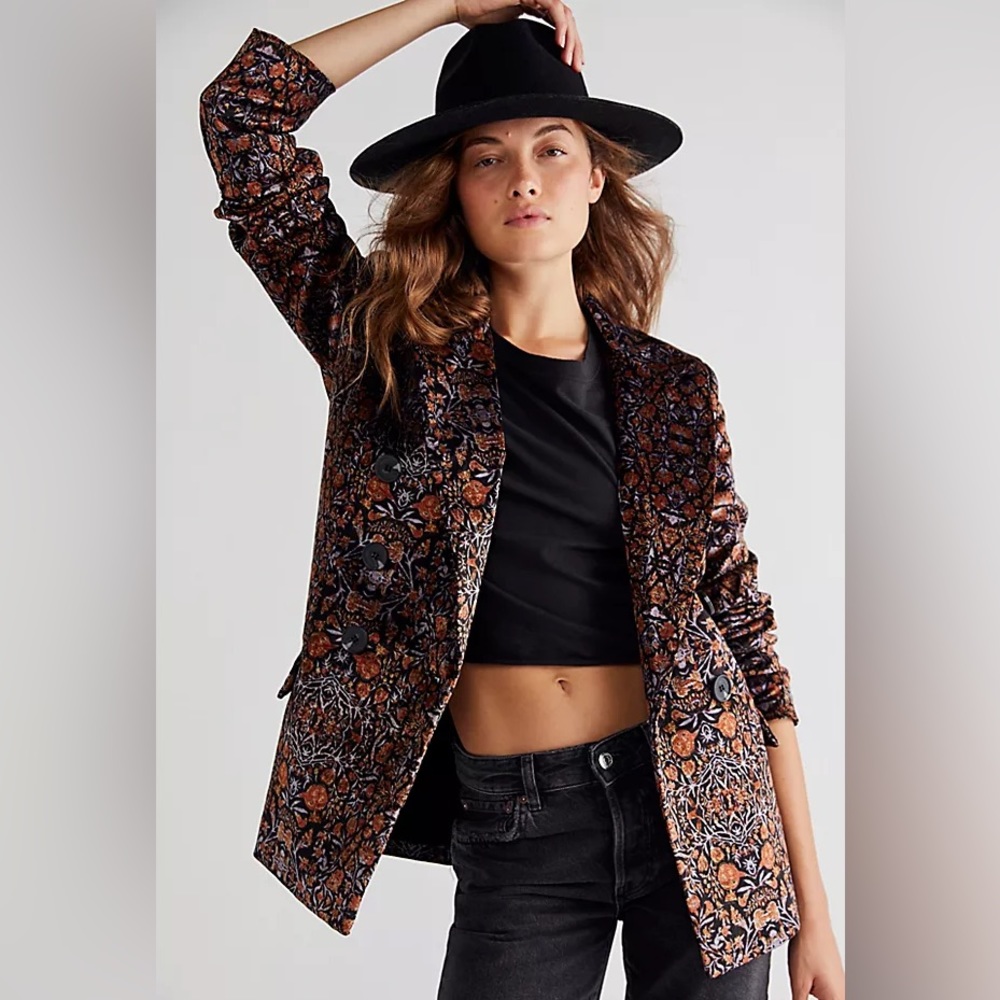 NWOT Free People velvet printed Ashby Blazer